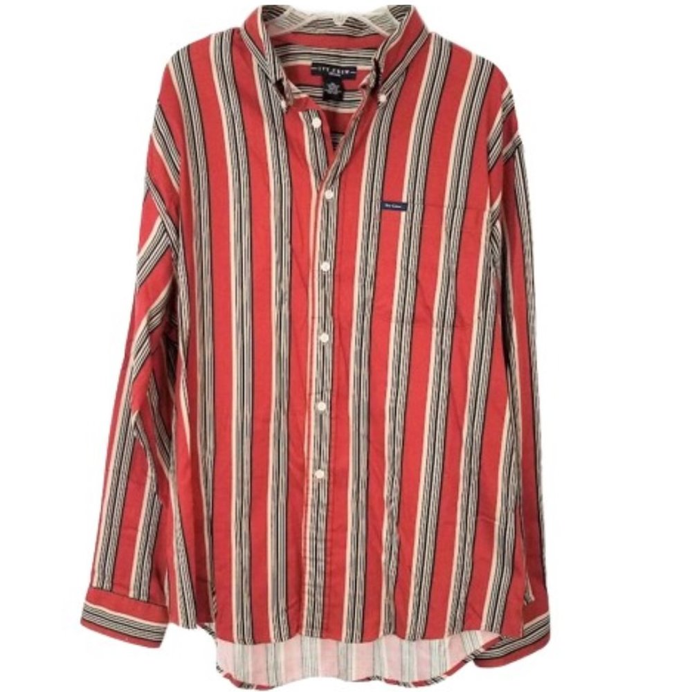 IVY CREW Rust Orange & Tan Striped Button Down Cotton Shirt - Men's XL